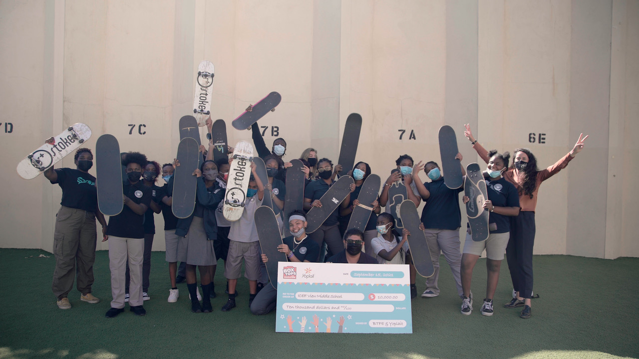 ICEF Middle School students and teachers with Box Tops check