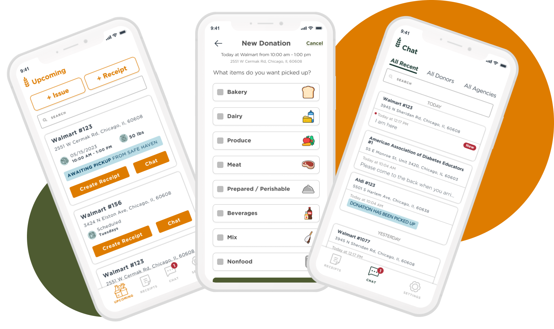 Screenshots of the MealConnect app